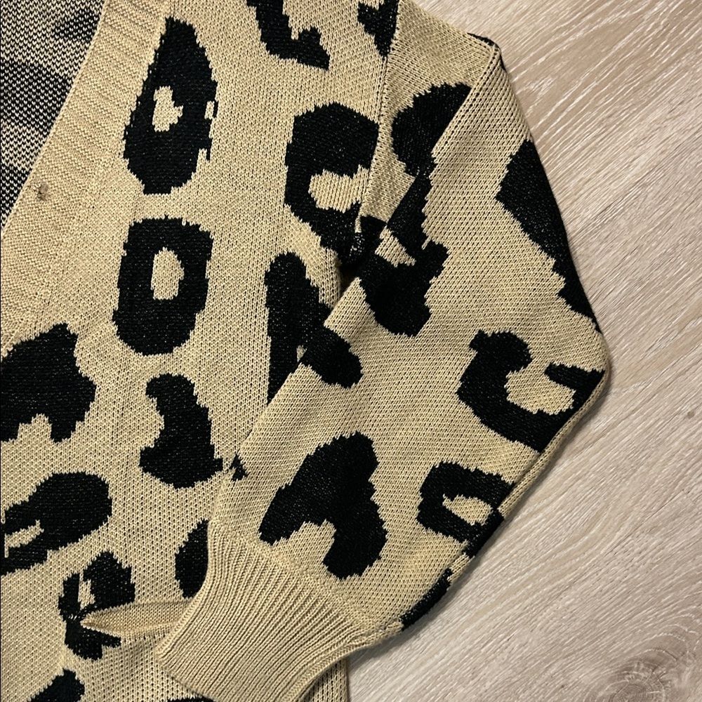 BTFBM Tan and Black Leopard V Neck Long Cardigan with Pockets - Picture 5 of 8